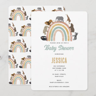 Earthy Färg Rainbow Jungle Animals Baby Shower Inbjudningar