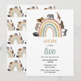 Earthy Färg Rainbow Jungle Animals Birthday Inbjudningar