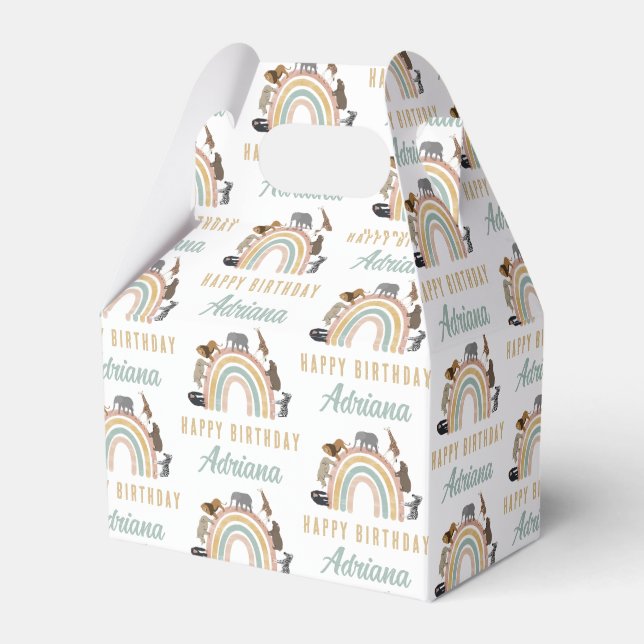 Earthy Färg Rainbow Jungle Animals Birthday Namn Presentaskar (Framsidan Sidan)