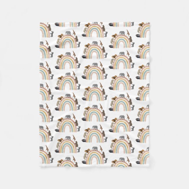 Earthy Färg Rainbow Jungle Animals Mönster Fleecefilt (Framsidan)