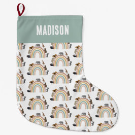 Earthy Färg Rainbow Jungle Animals Mönster Stor Julstrumpa