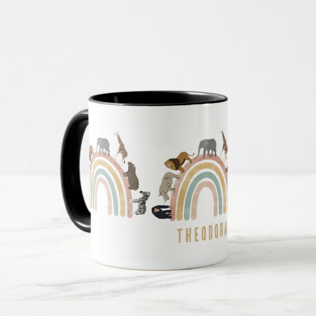 Earthy Färg Rainbow Jungle Animals Mugg (Framsida vänster)