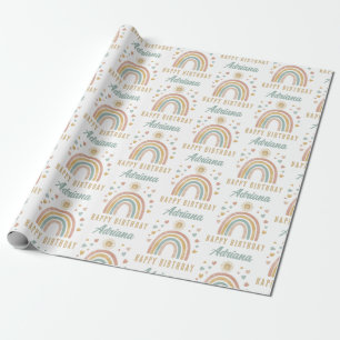 Earthy Färg Watercolor Rainbow Sol Birthday Namn Presentpapper