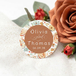 Earthy Floral Whimsical Elegant Fall Wedding Runt Klistermärke