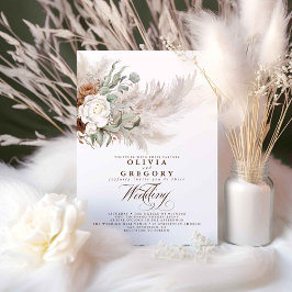 Earthy Flowers och Pampas Grass Bohemian Bröllop Inbjudningar