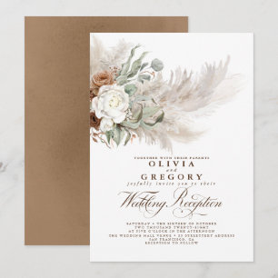Earthy Flowers och Pampas Grass Wedding Reception Inbjudningar