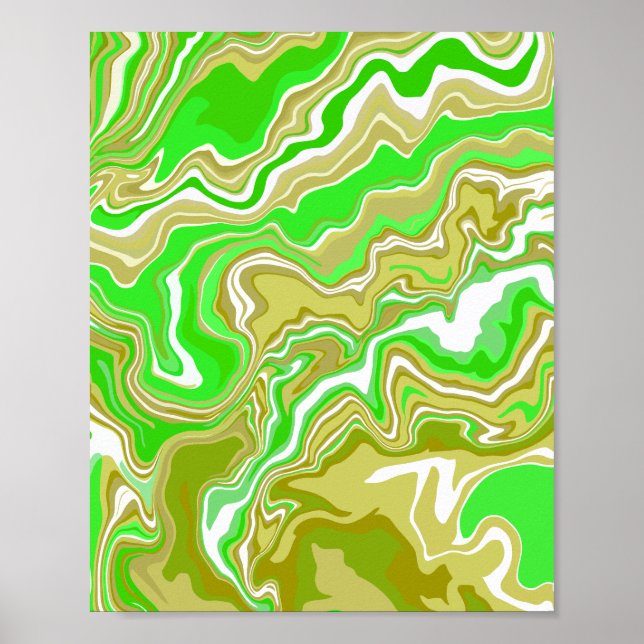Earthy Grönt Fluid Abstrakt Art Poster (Framsidan)