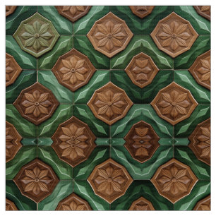 Earthy Grönt och Brown Blommigt Tile Fabric Tyg