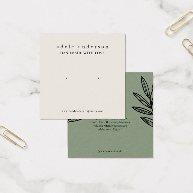 Earthy Löv Jewelry Stud Earring Visning Card Fyrkantigt Visitkort (Kontor)