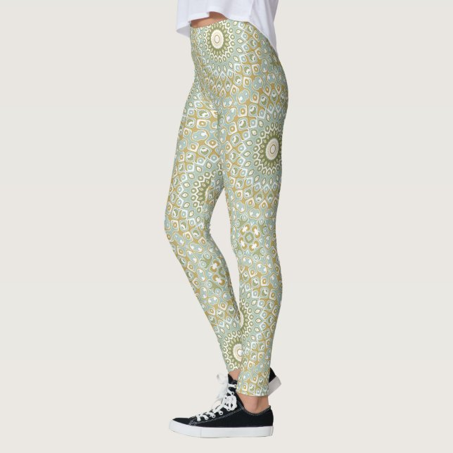 Earthy Mandala in Green, Gold, and Soft Blue Leggings (Vänster)