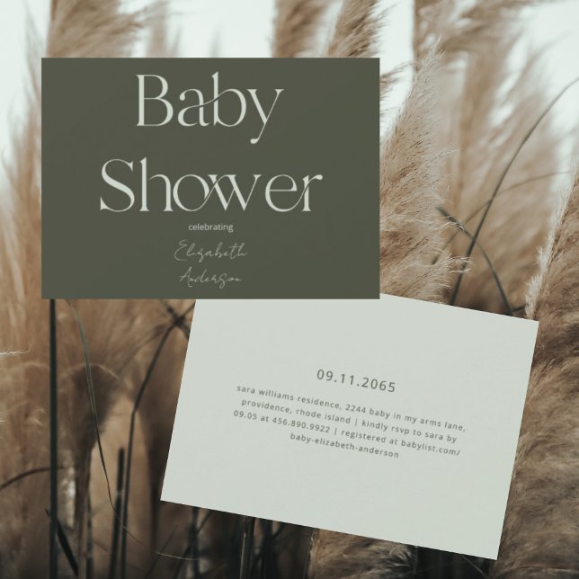 Earthy Modern Deep Grönt Baby Shower Inbjudningar (Skapare uppladdad)