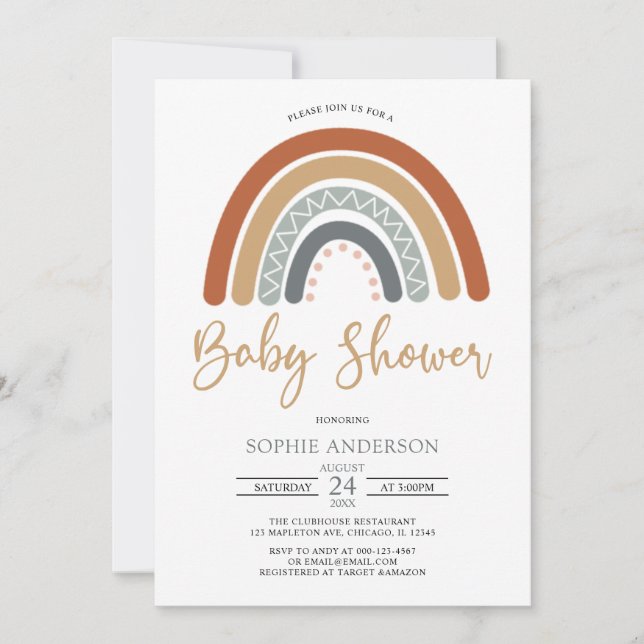 Earthy Muted Tones Boho Rainbow Baby Shower Inbjudningar (Framsida)