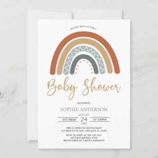 Earthy Muted Tones Boho Rainbow Baby Shower Inbjudningar