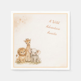 Earthy Neutral Lion Elephant Giraffe Kids Boho    Pappersservett