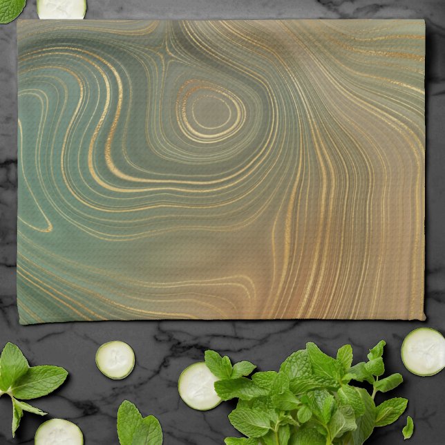 Earthy Olive Strata | Agat för Grönt och Guld Bläc Kökshandduk (Skapare uppladdad)