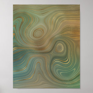 Earthy Olive Strata Agat för Grönt och Guld Bläc Poster