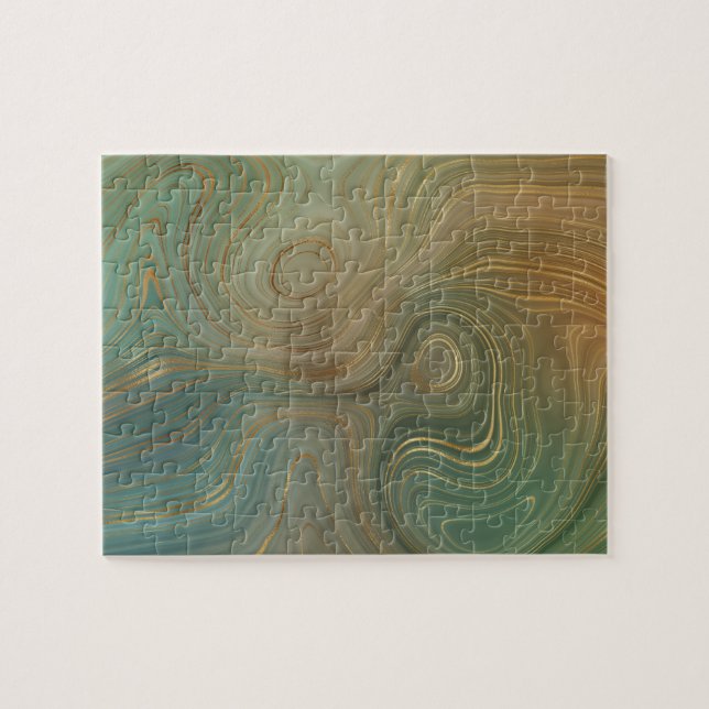 Earthy Olive Strata | Agat för Grönt och Guld Bläc Pussel (Horisontell)