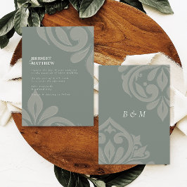 Earthy Olive Tastval Classic Damask Wedding Inbjudningar