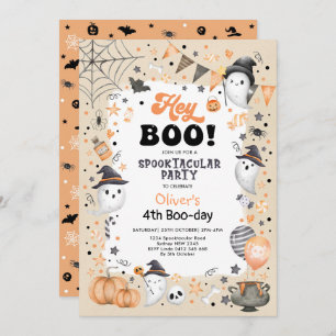 Earthy Orange Black Halloween Ghost Boy Birthday Inbjudningar