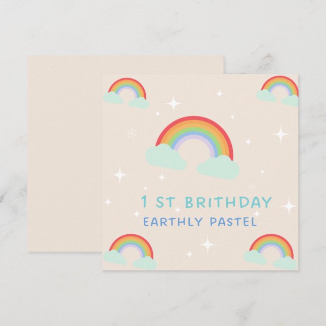 Earthy Pastel Rainbow 1St Birthday Inbjudningar (Fram/baksida)