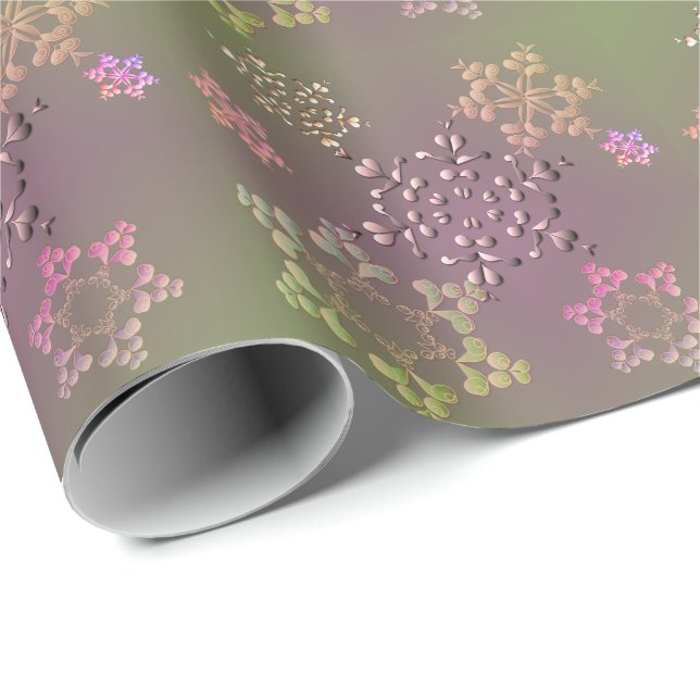 Earthy Plum Moss Färg Snöflingor Presentpapper (Rullad Hörn)