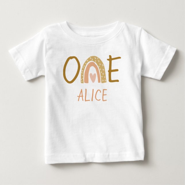 Earthy Rainbow 1st Birthday Girl Baby T-Shirt (Framsida)