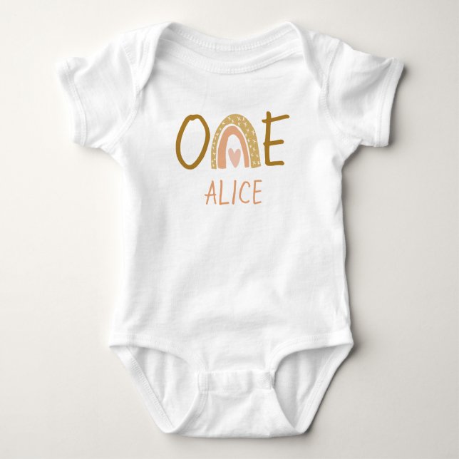 Earthy Rainbow 1st Birthday Girl Outfit T Shirt (Framsida)