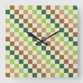 Earthy rainbow diagonal checkerboard pattern fyrkantig klocka