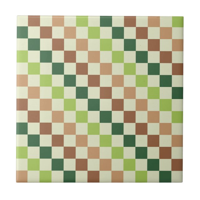 Earthy rainbow diagonal checkerboard pattern kakelplatta (Framsidan)