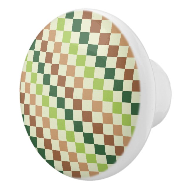 Earthy rainbow diagonal checkerboard pattern knopp (Höger)