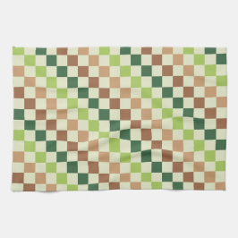 Earthy rainbow diagonal checkerboard pattern kökshandduk