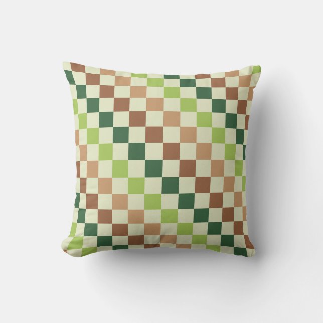 Earthy rainbow diagonal checkerboard pattern kudde (Framsida)