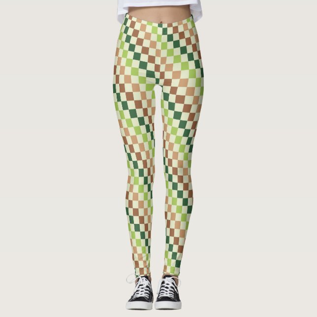 Earthy rainbow diagonal checkerboard pattern leggings (Framsida)
