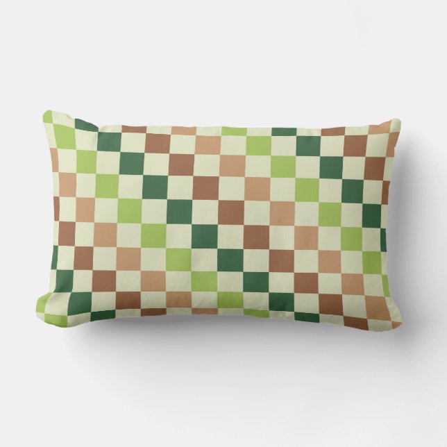 Earthy rainbow diagonal checkerboard pattern lumbarkudde (Framsida)
