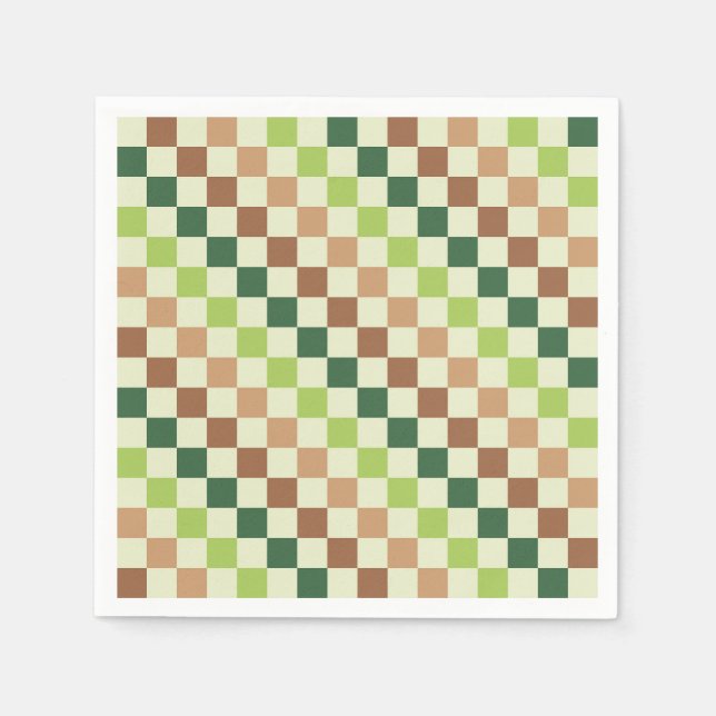 Earthy rainbow diagonal checkerboard pattern pappersservett (Framsidan)