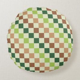 Earthy rainbow diagonal checkerboard pattern rund kudde