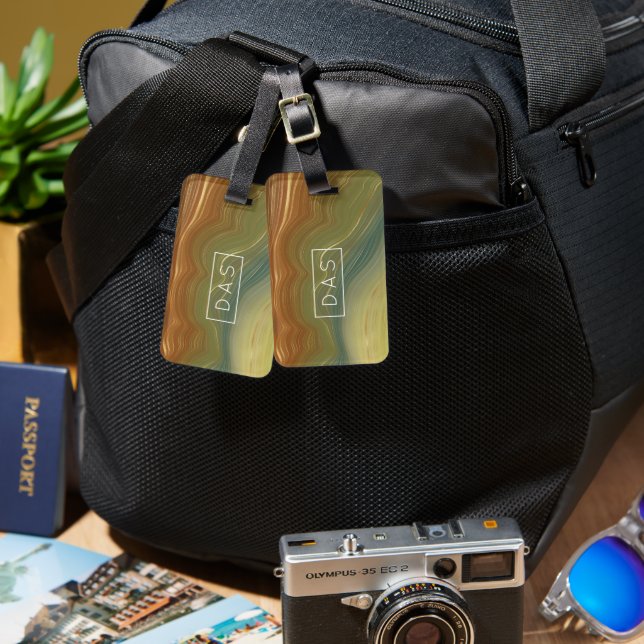 Earthy Retro Strata | Vintage Neutralt Agate-Anpas Bagagebricka (Fram & Baksida)