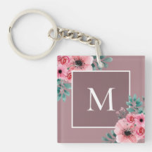Earthy Rosa | Blommigt Photo Monogram-Nyckelring