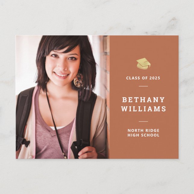 Earthy Rust Orange Modern Photo Studenten Vykort (Framsida)