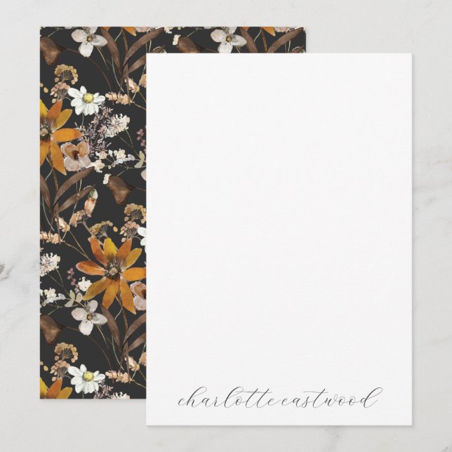 Earthy Rustic Guld Brown Autumn Wildblommor Anteckningskort (Fram/baksida)