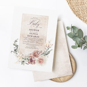 Earthy Shade Flowers Boho Elegant Baby Shower Inbjudningar