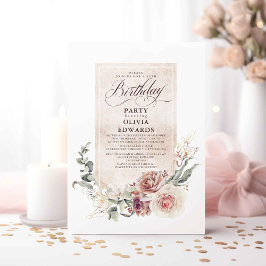 Earthy Shade Flowers Boho Elegant födelsedagsfest Inbjudningar