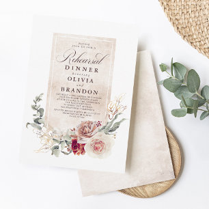 Earthy Shade Flowers Boho Elegant Rehearsal Middag Inbjudningar