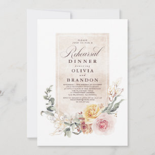 Earthy Shade Flowers Boho Elegant Rehearsal Middag Inbjudningar