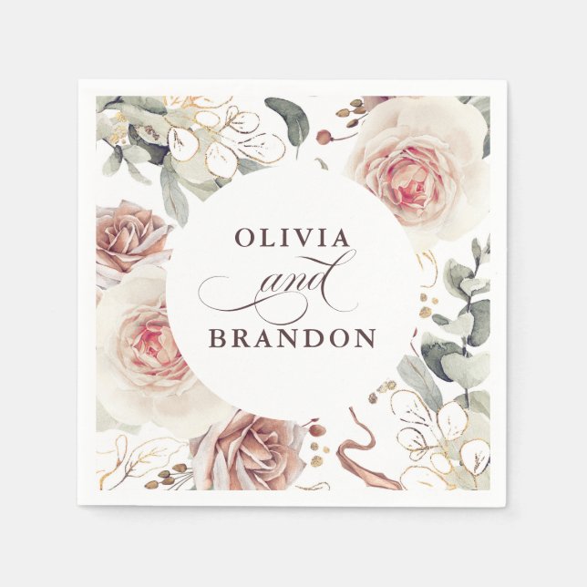 Earthy Shade Flowers Elegant Boho Bröllop Pappersservett (Framsidan)