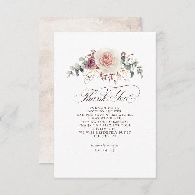 Earthy Shades Blommigt Baby Shower Tack (Fram/baksida)