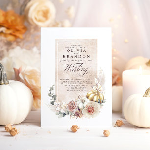 Earthy Shades Blommigt Pumpkins Boho Fall Wedding Inbjudningar