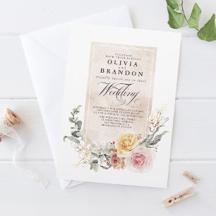 Earthy Shades Flowers Boho Elegant bröllop Inbjudningar