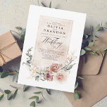 Earthy Shades Flowers Boho Elegant bröllop Inbjudningar<br><div class="desc">Den här inbjudan från elegant bröllop med sin naturliga, jordnära palett med färg och sofistikerade blommor i botaniska vattenfärger är ett perfekt sätt att inbjudan era vänner och familj att fira er speciella dag. Den chic bohemiskriften typography ge är en extra söt beröring. Det mjuka pastellprogrammet i denna inbjudan är...</div>