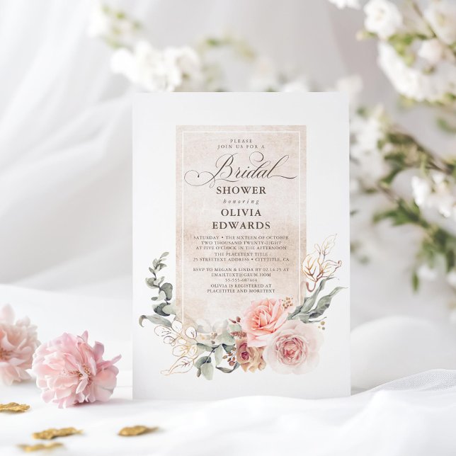 Earthy Shades Flowers Boho Elegant Möhippa Inbjudningar (Botanical Elegant Bridal Shower Invitations)